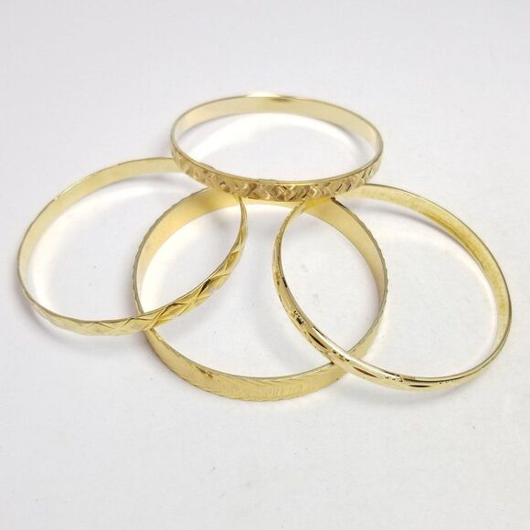Vintage Bundle 4 Gold Tone Bangle Bracelet, Stacking Textured Retro Estate - Picture 6 of 7